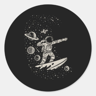 Coola Surfing Astronaut Space Planets Cosmonaut Runt Klistermärke