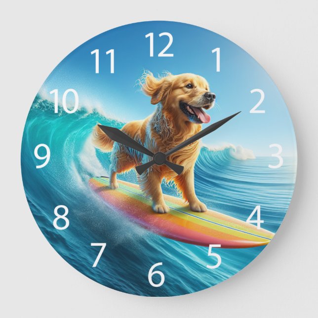 Coola Surfing Golden Retriever Stor Klocka (Framsida)