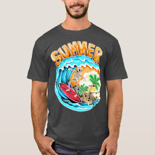Coola Surfing Skeleton Surfer Swimmer Beach Vågar T Shirt