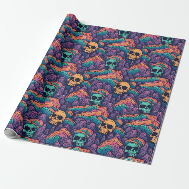 Coola Surreal Grunge Ligge Creepy Skull Mönster Presentpapper (Utrullad)