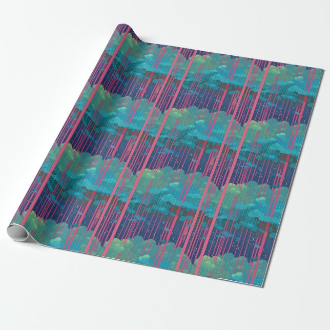 Coola Surreal Rosa Blue Rain Cloud Drick Mönster Presentpapper (Utrullad)