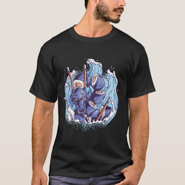 Coola SUSHI Dragon Graphics Japanska Food Manga T Shirt (Framsida)
