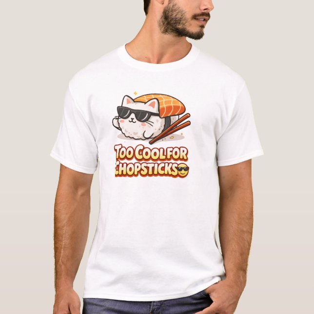 Coola Sushi Katt Rollig Asiatisk Mat Kawaii Design T Shirt (Framsida)