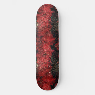 Coola Svart och Rött Spindelnät Design Skateboard