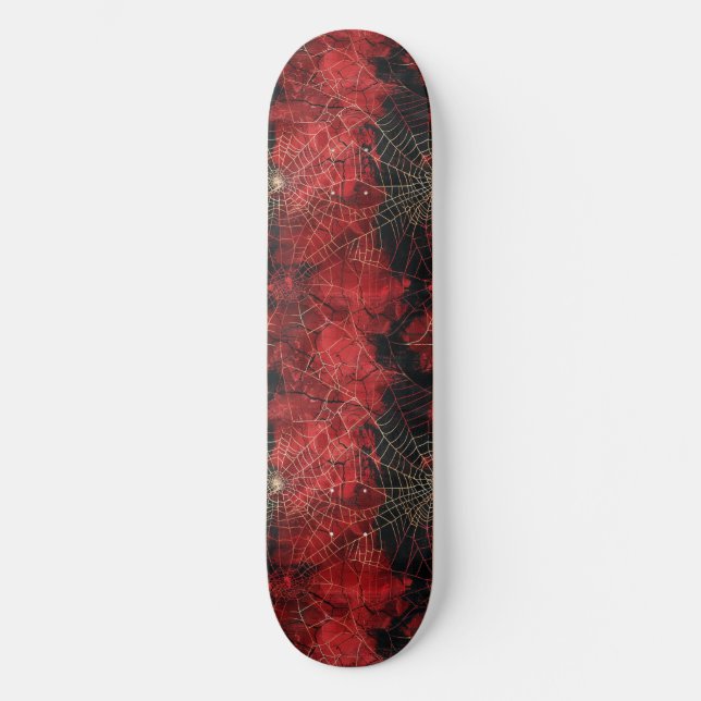Coola Svart och Rött Spindelnät Design Skateboard (Framsida)