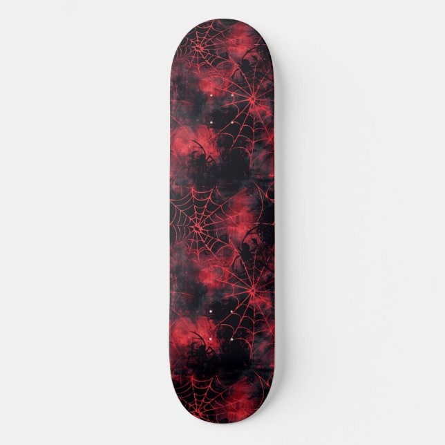 Coola Svart och Rött Spindelnät Design Skateboard (Framsida)