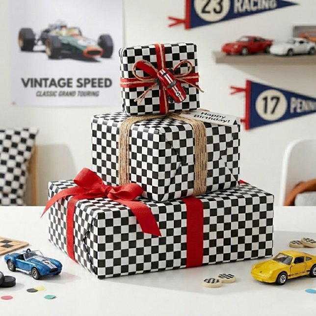 Coola, svart och vit, kontrollerad Flagga Mönster Presentpapper (Skapare uppladdad)