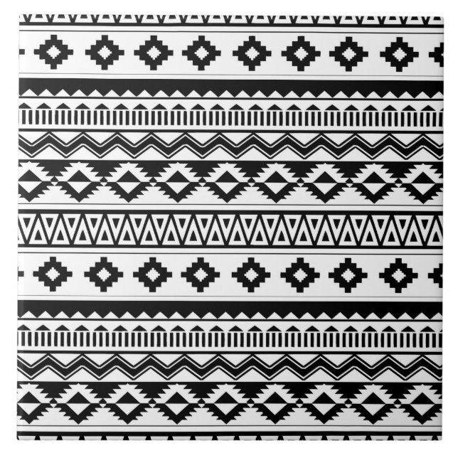 coola svartvit aztec i mönster kakelplatta (Framsidan)