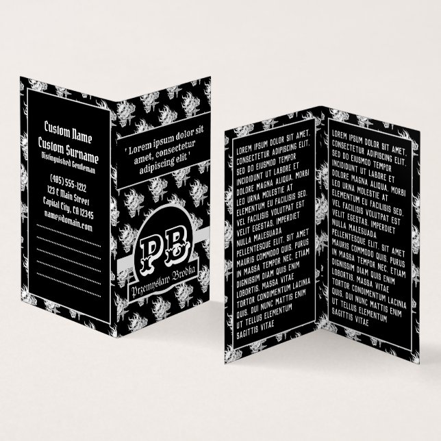 Coola svartvit tatuering skallgotisk duogram verkt visitkort (In- och utsida)