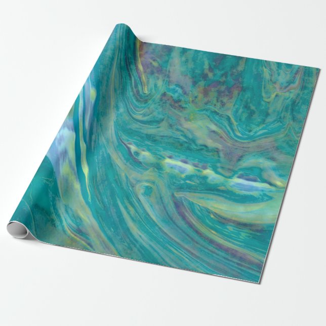 Coola Swirly Teal Paint Mönster Presentpapper (Utrullad)