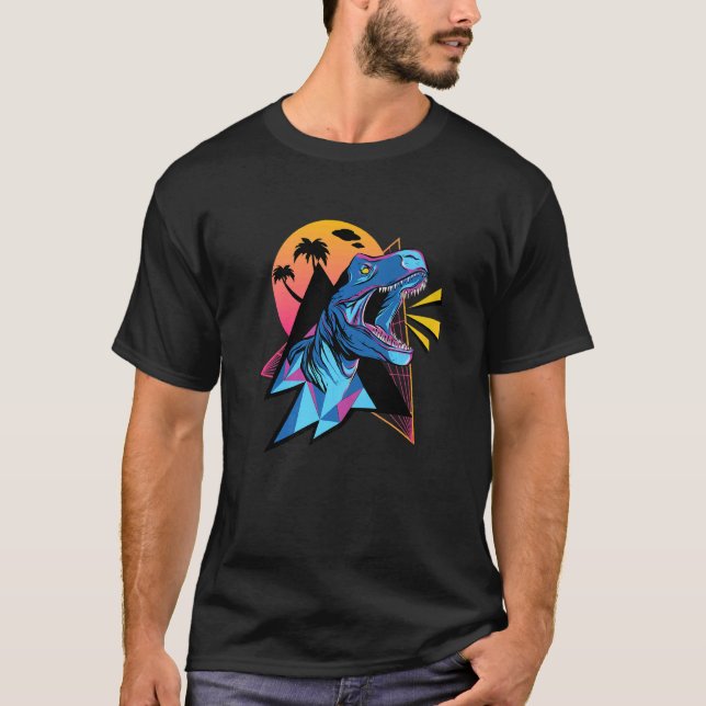 Coola Synthwave Vaporwave Aesthetic Trex Dinosaur  T Shirt (Framsida)