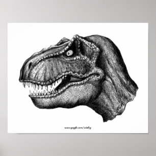 Coola T-Rex dinosaur bläck teckning art Poster