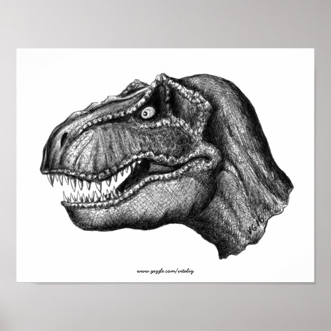 Coola T-Rex dinosaur bläck teckning art Poster (Framsidan)