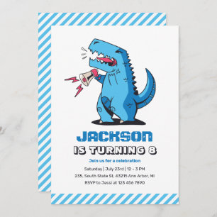 Coola T-Rex Tecknad Blue Dinosaur Barns födelsedag Inbjudningar