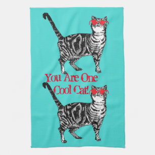 Coola Tabby katt Sunglass Aqua Kitchen Tea Towel Kökshandduk