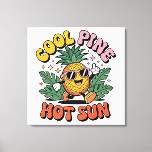 Coola Tallrikar Het Sol Retro Ananas Sommar Känslo Canvastryck