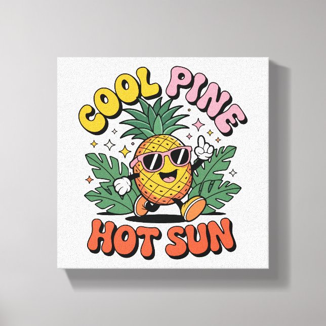 Coola Tallrikar Het Sol Retro Ananas Sommar Känslo Canvastryck (Framsida)