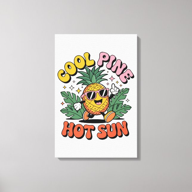 Coola Tallrikar Het Sol Retro Ananas Sommar Känslo Canvastryck (Framsida)