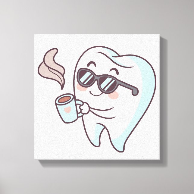 Coola Tand-Tecknad med solglasögon och kaffe Poste Canvastryck (Framsida)