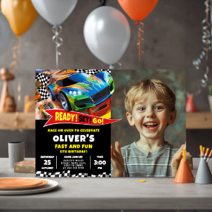 Coola Tävla Car Party för barn Inbjudningar
