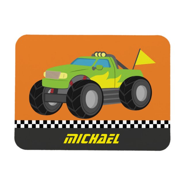 Coola Tävla Grönt Monster Lastbil for Racer Boys Magnet (Horisontell)