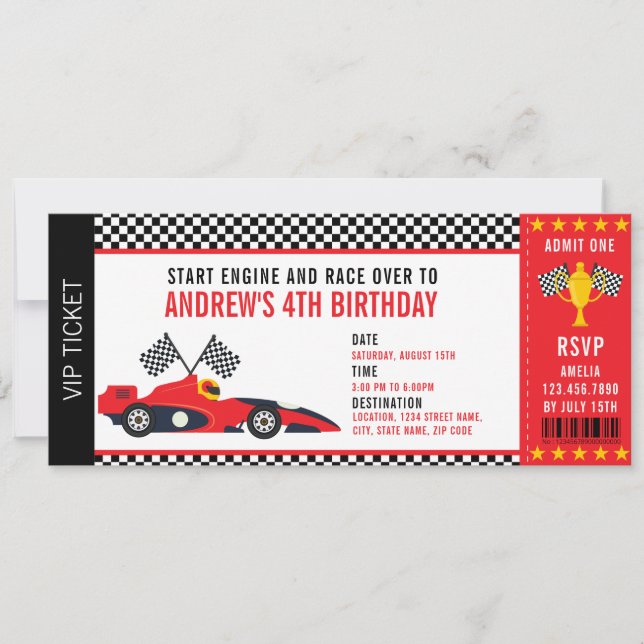 Coola Tävling Car Tävla Party Biljett Boy Birthday Inbjudningar (Framsida)