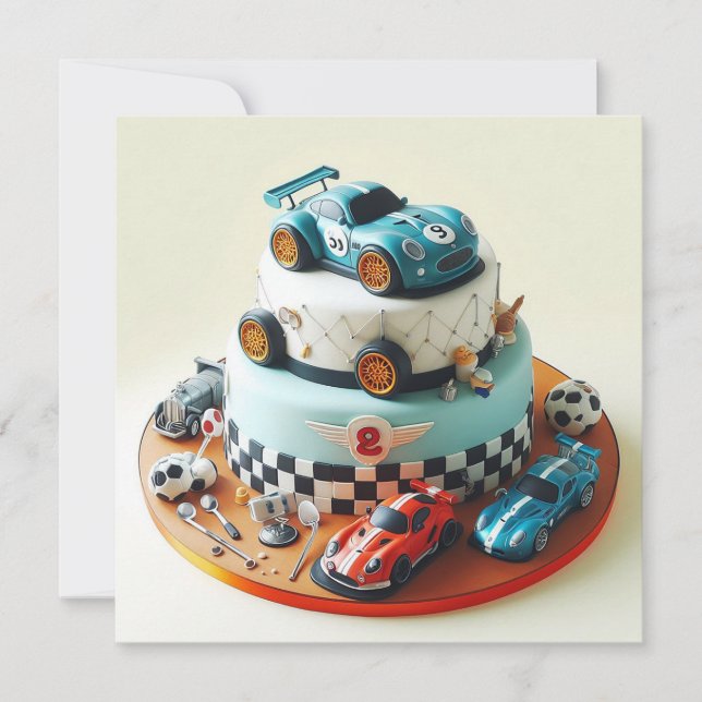 COOLA TÄVLING CAR THEMED BARNS FÖDELSEDAG CAKE KORT (Framsida)