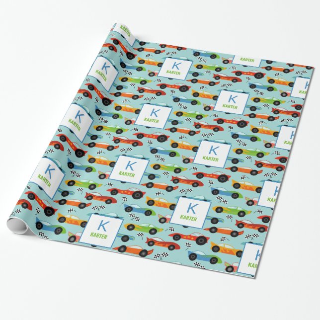 Coola Tävling Cars Kids Personlig Birthday Presentpapper (Utrullad)