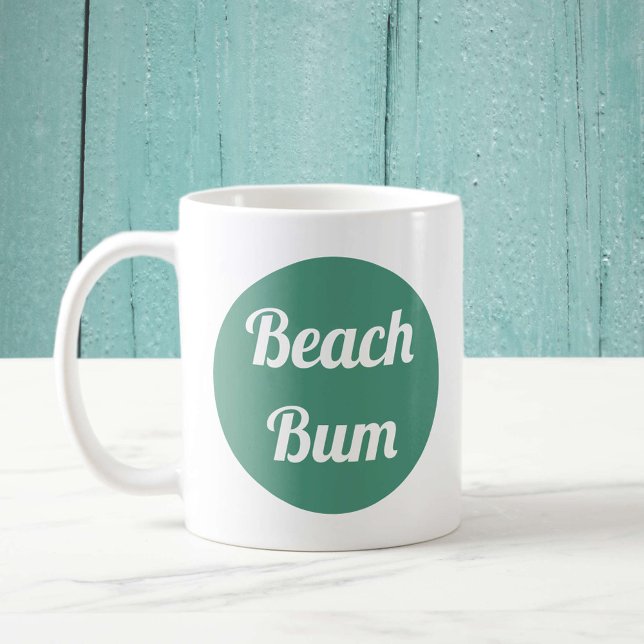 Coola Teal and White Beach Bum Typography Kaffemugg (Skapare uppladdad)