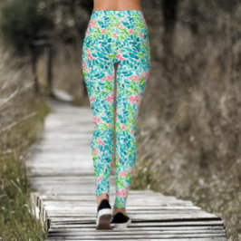 Coola Teal Blommigt botaniskt vattenfärgen Mönster Leggings