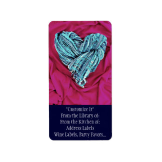 Coola Teal Blue Heart på Shock rosa Fabric Loely Adressetikett