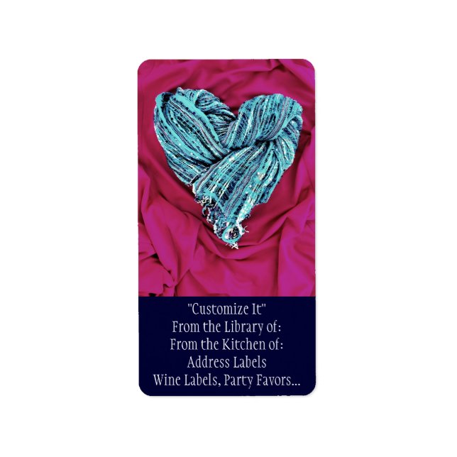 Coola Teal Blue Heart på Shock rosa Fabric Loely Adressetikett (Framsidan)
