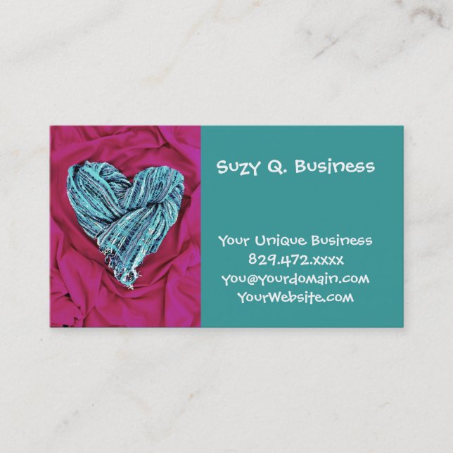 Coola Teal Blue Heart på Shock rosa Fabric Loely Visitkort (Framsida)