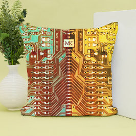 Coola Teal Gult Unik Retro Steampunk Monogram Kudde