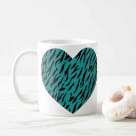 Coola Teal Heart Shape Tiger Rand Animal Print Kaffemugg