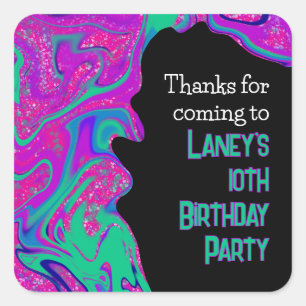Coola Teal Lila Glitter Birthday Slime Party Fyrkantigt Klistermärke