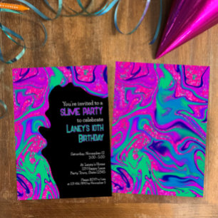 Coola Teal Lila Glitter Birthday Slime Party Inbjudningar