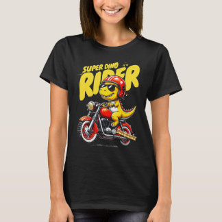 Coola Tecknad Dino på motorcykel Äventyr T Shirt