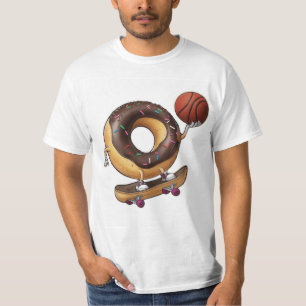 Coola Tecknad Donut Skateboarding med en basket T Shirt