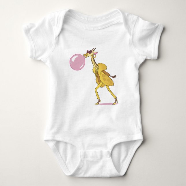 Coola Tecknad Giraffe i Päls Jackar med Bubblegum T Shirt (Framsida)