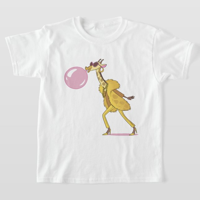 Coola Tecknad Giraffe i Päls Jackar med Bubblegum T Shirt (Laydown)