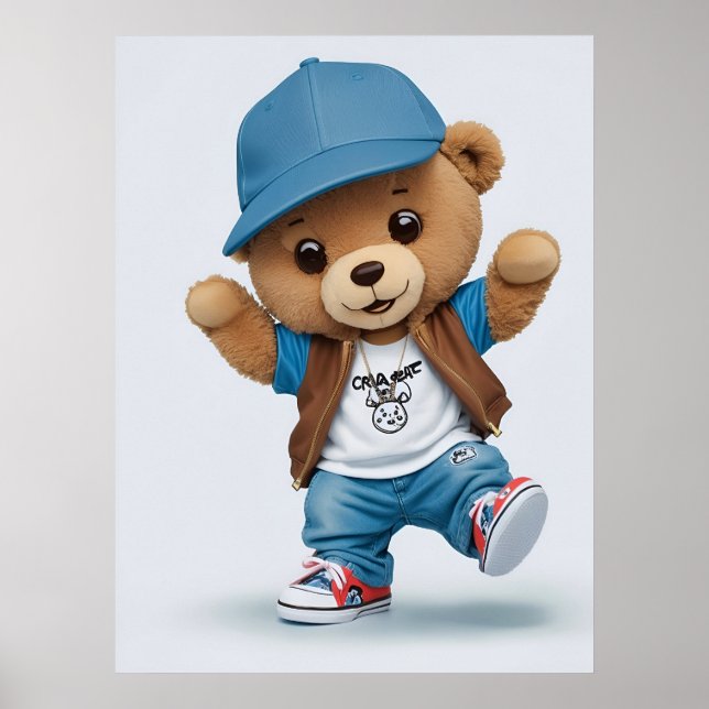 Coola Tecknad Nalle i Hip hop Stil AI Art Poster (Framsidan)