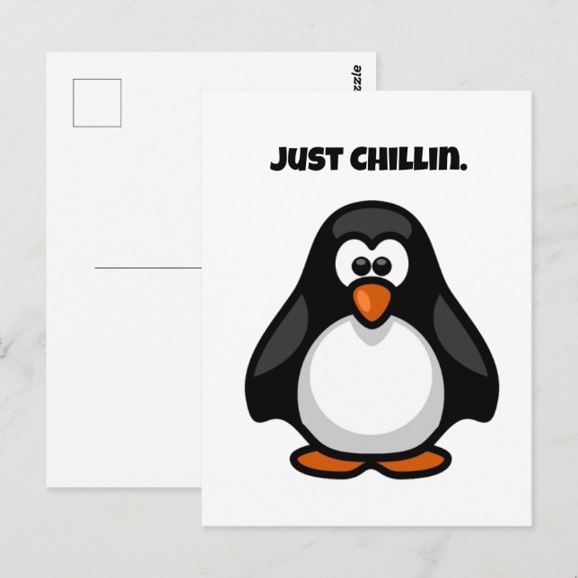 Coola Tecknad Penguin - Bara Chillins arktiska Vib Vykort (Fram/baksida)