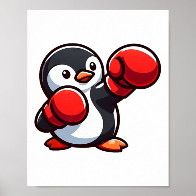 Coola Tecknad Penguin Boxer Design Poster (Framsidan)