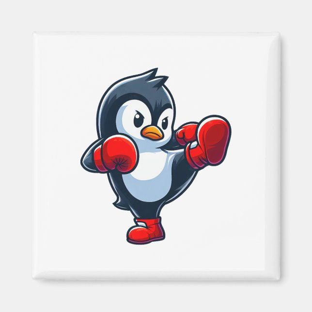 Coola Tecknad Penguin Boxing Fighter Magnet (Framsidan)