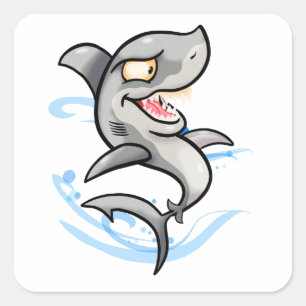 Coola Tecknad Shark Fyrkantigt Klistermärke