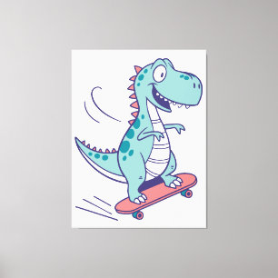 Coola Tecknad T-Rex på Skateboard Canvastryck