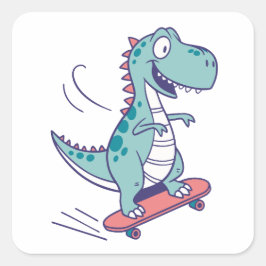 Coola Tecknad T-Rex på Skateboard Fyrkantigt Klistermärke