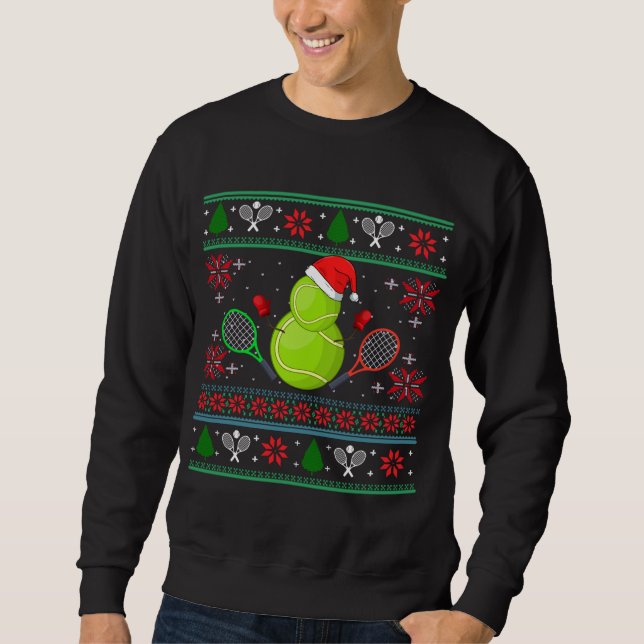 Coola Tennis Santa Hat Ugly jul Sweater Lång Ärmad Tröja (Framsida)