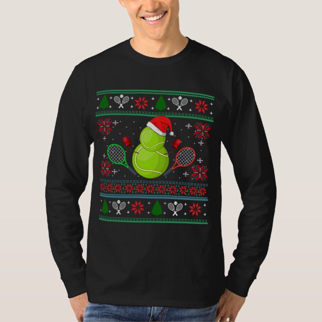 Coola Tennis Santa Hat Ugly jul Sweater T Shirt (Framsida)